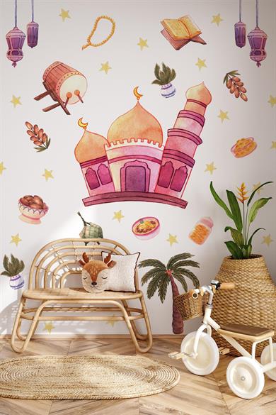 Soft Pastel Renklerde Ramazanı Şerif Sticker Seti Ramazan Süsü Sticker, Çocuklar İçin Ramazan Seti