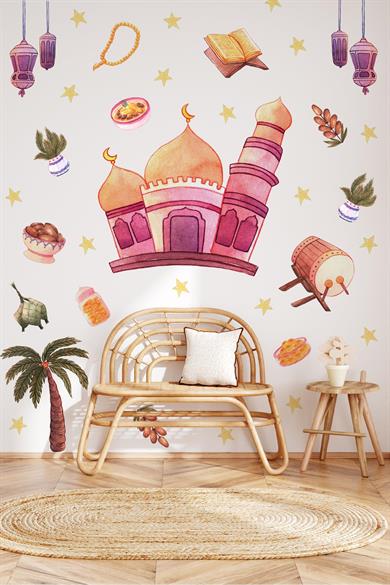 Soft Pastel Renklerde Ramazanı Şerif Sticker Seti Ramazan Süsü Sticker, Çocuklar İçin Ramazan Seti
