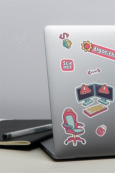 Software Developer Temalı Laptop Telefon Termos Kask Motor Ayakkabı Defter Ajanda Sticker Seti