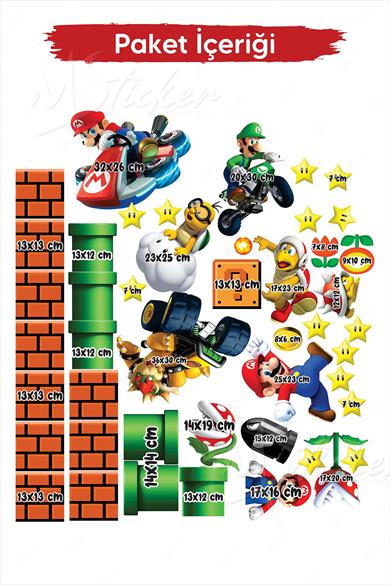 Super Mario ve Arkadaşları Sevimli Eğlenceli Çocuk Odası Cam Duvar Sticker Seti Büyük Boy