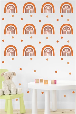 Toprak Tonlarında Minik Gökkuşağı ve Puantiyeler Çocuk Odası Duvar Sticker
