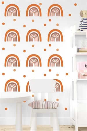 Toprak Tonlarında Minik Gökkuşağı ve Puantiyeler Çocuk Odası Duvar Sticker