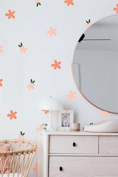 Turuncu Çiçekler Çocuk Bebek Odası Duvar Cam Sticker Seti