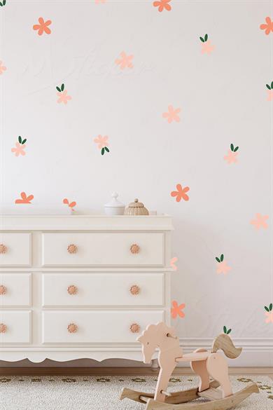 Turuncu Çiçekler Çocuk Bebek Odası Duvar Cam Sticker Seti