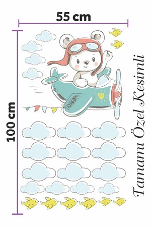Uçakta Uçan Ayıcık Soft Renklerde Çocuk Odası Sticker