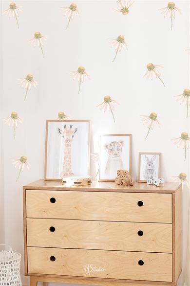 Uçan Papatyalar Çocuk Bebek Odası Duvar Cam Sticker Seti, Uçuşan Papatyalar Soft Renklerde Sticker