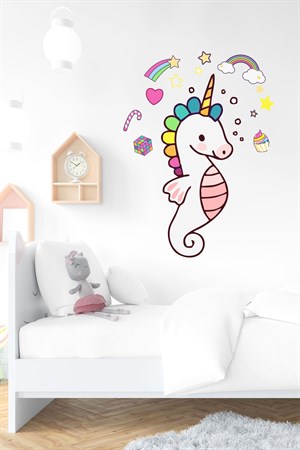 Unicorn-Deniz atı ve Sevimli Figürler Çocuk Bebek Odası Duvar Dek