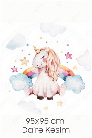 Unıcorn Gökkuşağı Bulut ve Yıldızlar Yuvarlak Çocuk Odası Sticker