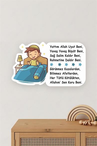 Uyku Duası Erkek Çocuklu Uyku Öncesi Yatak Duası Cam Duvar Kapı Sticker Seti