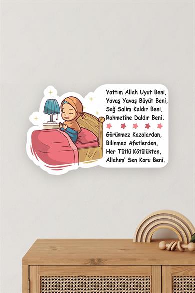 Uyku Duası Kız Çocuklu Uyku Öncesi Yatak Duası Cam Duvar Kapı Sticker Seti