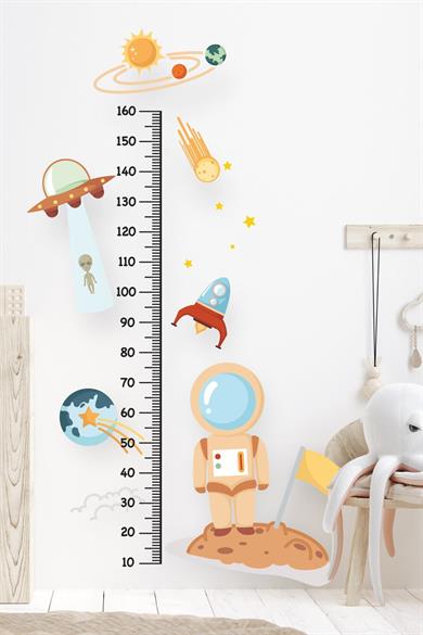 Uzay Figürlü Boy Cetveli Boy Ölçer Sticker Çocuk Bebek Odası Duvar Sticker Seti