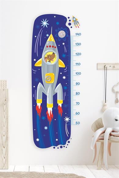 Uzay Gemisinde Uçan Köpek Figürlü Boy Ölçer Çocuk Odası Duvar Sticker