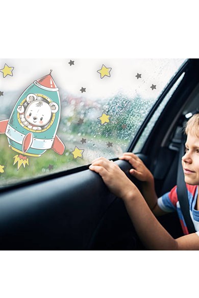 Uzay Mekiğinde Sevimli Ayıcık Araba Camı Sticker-çocuklar Için Yolculuk Stickerı