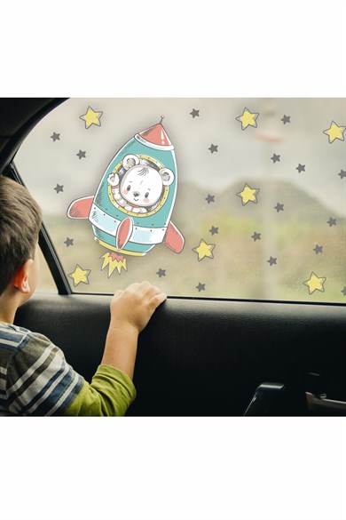 Uzay Mekiğinde Sevimli Ayıcık Araba Camı Sticker-çocuklar Için Yolculuk Stickerı
