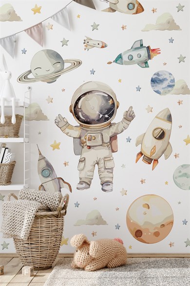 Uzay Temalı Duvar Sticker Seti 165 Parça – Astronot, Roket, Gezegen Çocuk Odası Duvar | Büyük Boy