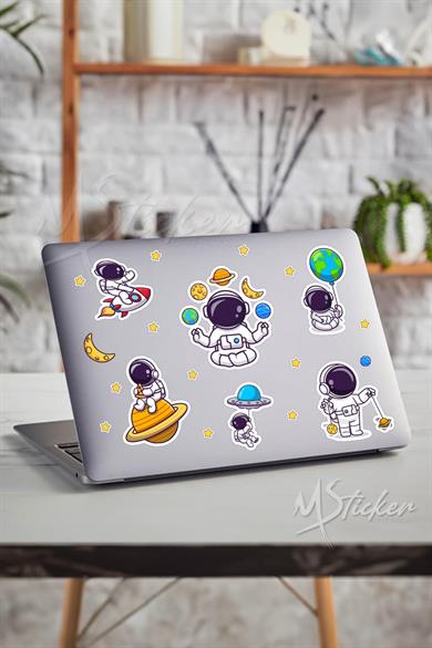 Uzay ve Astronot 2 Temalı Laptop Telefon Termos Kask Motor Ayakkabı Defter Ajanda Sticker Seti