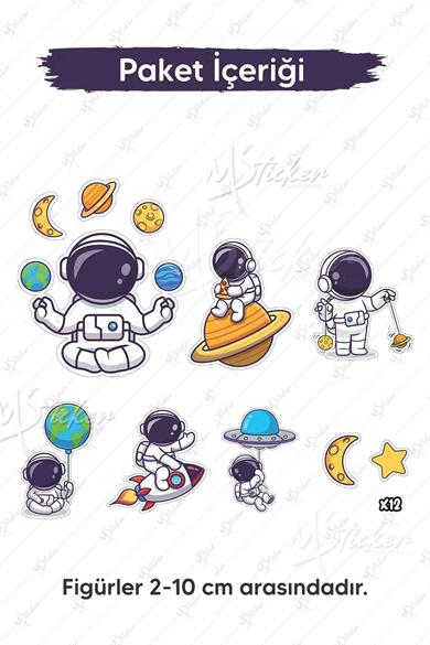 Uzay ve Astronot 2 Temalı Laptop Telefon Termos Kask Motor Ayakkabı Defter Ajanda Sticker Seti