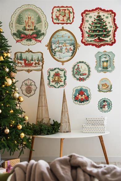 Vintage Noel Temalı Duvar Sticker Seti | 11 Parça Retro Christmas Dekor Seti | Dekoratif Sticker