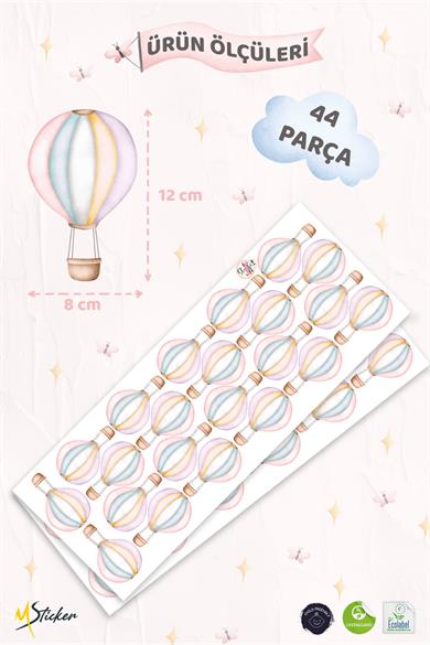 Watercolor Balonlar Sticker Seti Özel Kesimli Mat Yüzeyli Çocuk Bebek Odası Sticker Seti 44 Parça