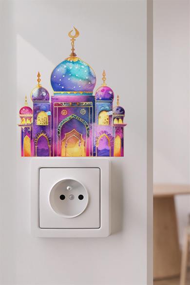 Pembe Cami Ramazan Priz Sticker Seti Duvar Cam Sticker Ramazan Süsü