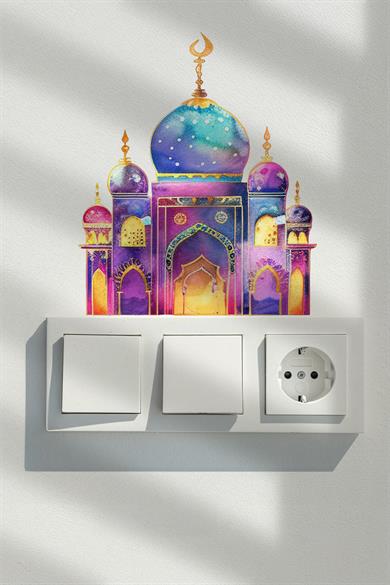 Pembe Cami Ramazan Priz Sticker Seti Duvar Cam Sticker Ramazan Süsü