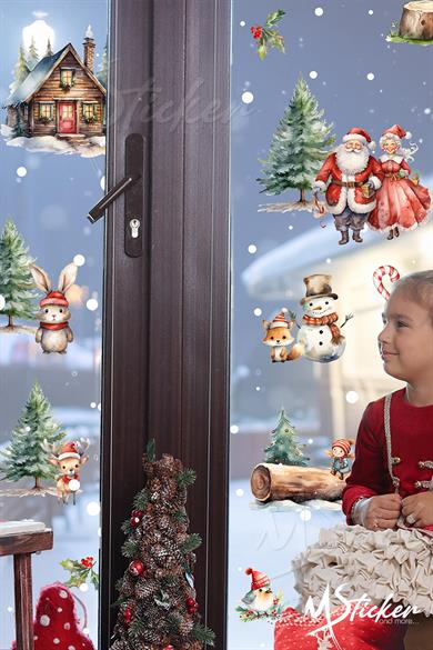 Yılbaşı 2025 Temalı, Kış Konseptli Karlı Soft Renklerde Sticker Seti, Yeni Yıl Süsleme Sticker Seti