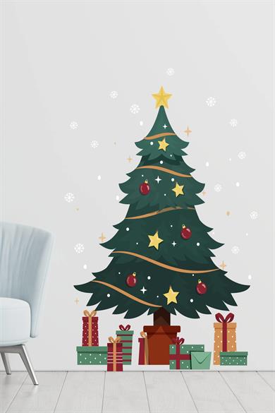 Yılbaşı Ağacı Sticker-Yılbaşı Süsü Kar Taneli Ağaç Sticker(60x90cm)
