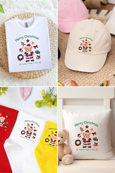 Yılbaşı Ayısı Temalı Kumaşa Baskı Yapılabilen Özel Tasarım Ütü Ile Yapışan Tekstil Dtf Baskı Görseli