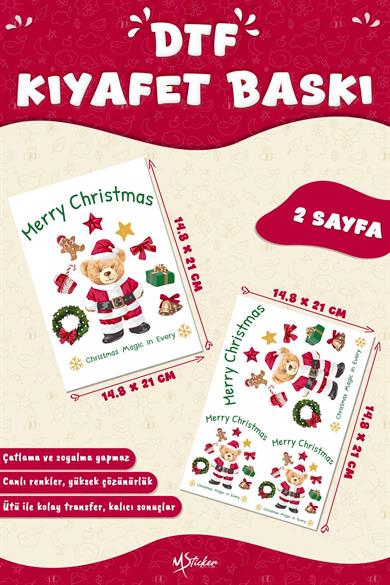 Yılbaşı Ayısı Temalı Kumaşa Baskı Yapılabilen Özel Tasarım Ütü Ile Yapışan Tekstil Dtf Baskı Görseli