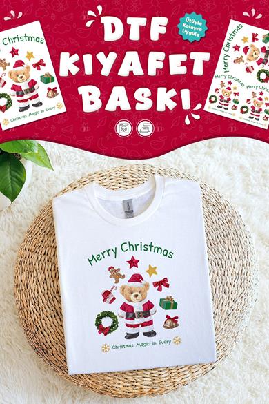 Yılbaşı Ayısı Temalı Kumaşa Baskı Yapılabilen Özel Tasarım Ütü Ile Yapışan Tekstil Dtf Baskı Görseli