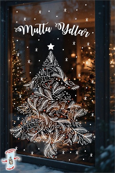 Yılbaşı Cam Sticker Seti – Yılbaşı Köyü Evler Noel Baba Geyik ve Atlı Karınca Çift Taraflı Baskılı