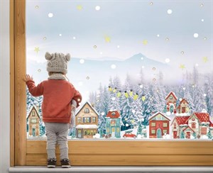 Yılbaşı Karlı Şehir Yeni Yıl Çocuk Bebek Odası Sticker Seti