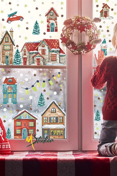 Yılbaşı Karlı Şehir Yeni Yıl Çocuk Bebek Odası Sticker Seti