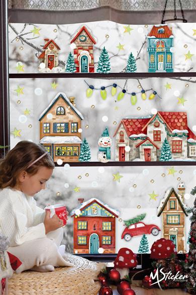 Yılbaşı Karlı Şehir Yeni Yıl Çocuk Bebek Odası Sticker Seti