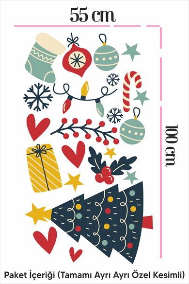 Yılbaşı Özel Çam Ağacı,Değnek,Noel Süsleri Duvar-Cam Sticker