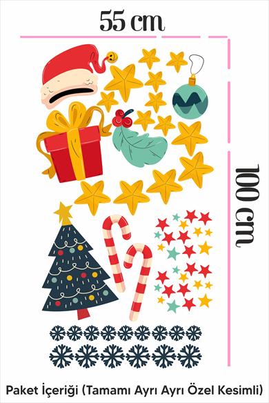 Yılbaşı Özel Çam Ağacı,Hediye Paketi,Noel Süsleri Duvar-Cam Sticker