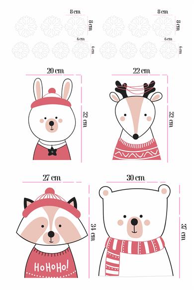 Yılbaşı Özel Kar Taneleri, Geyik, Ayıcık Figürlü Noel Süsleri Duvar-Cam Sticker