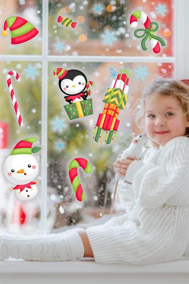 Yılbaşı Özel Kardan adam,Değnek,Noel Süsleri Duvar-Cam Sticker