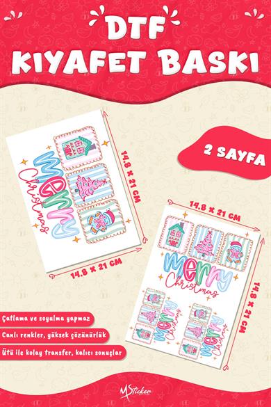 Yılbaşı Süsler Temalı Kumaş Baskı Yapılabilen Özel Tasarım Ütü Ile Yapışan Tekstil Dtf Baskı Görseli