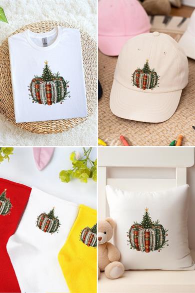 Yılbaşı Süsü Temalı Kumaşa Baskı Yapılabilen Özel Tasarım Ütü Ile Yapışan Tekstil Dtf Baskı Görseli