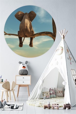 Yuvarlak Dalda Oturan Fil Duvar Sticker (95x95 cm)