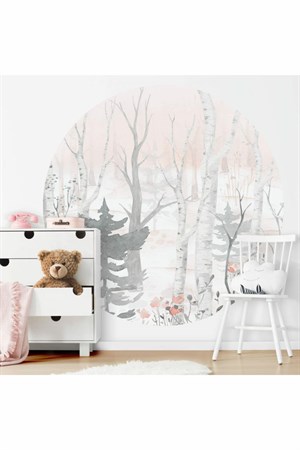 Yuvarlak Soft Renklerde Orman Manzaralı Duvar Sticker (95x95 cm)