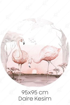 Yuvarlak Tropikal Flamingo Duvar Sticker (95x95 cm)
