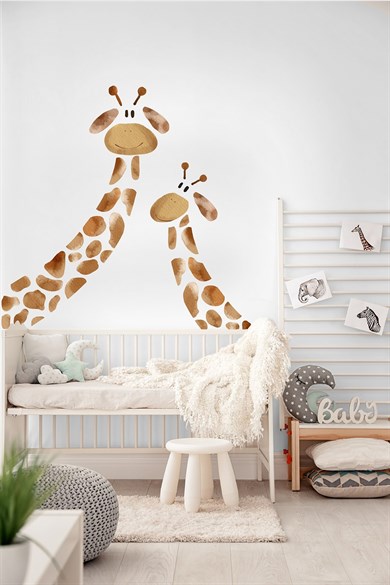 Zürafa Ailesi Sticker Seti - Anne Bebek Zürafa Duvar Cam Dolap Sticker