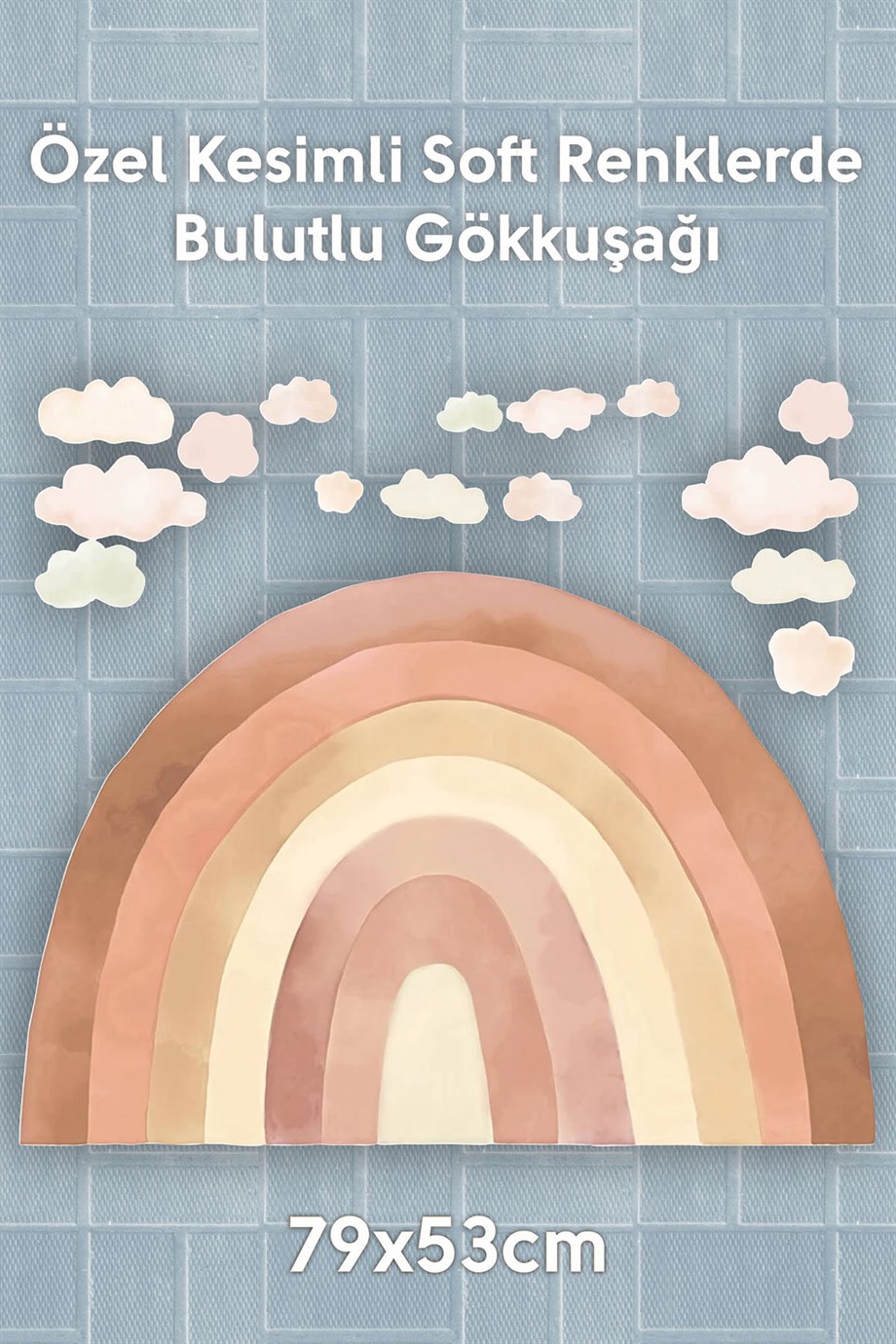  Soft Kahve Tonlarda Gökkuşağı Ve Bulutlar Çocuk Odası Sticker Seti