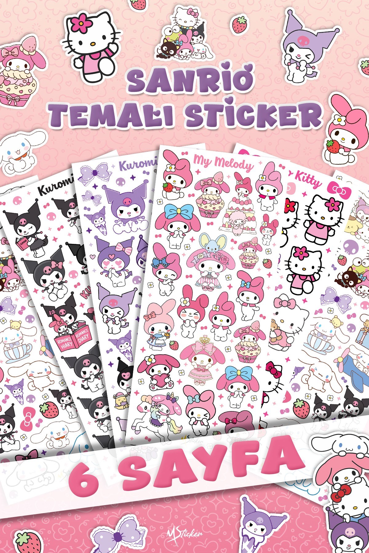 132 Adet Sanrio Temalı Sticker Seti - Kalem Suluk Defter Cam Masa Laptop Tablet Sticker Suya Dayanıklı