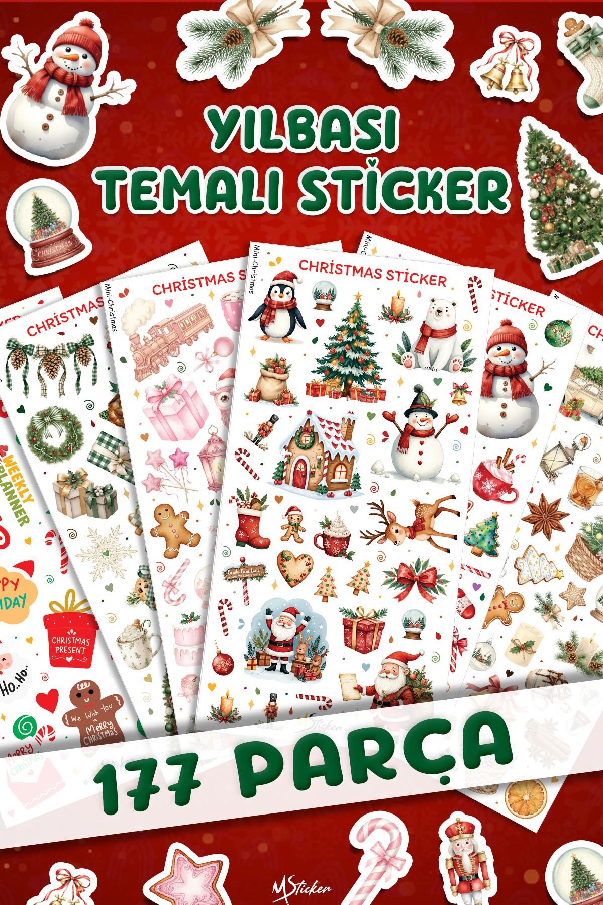 177 Parça Yılbaşı Temalı Sticker Seti - Kalem Suluk Defter Cam Masa Laptop Tablet Sticker Yeni Yıl 