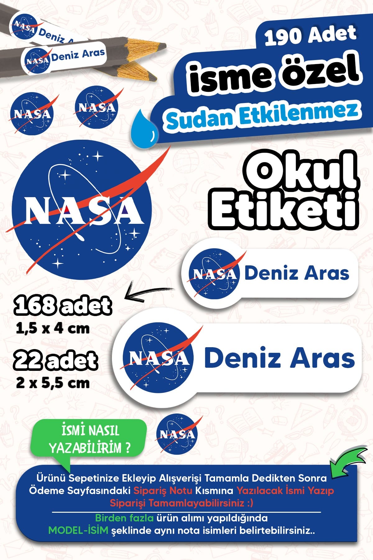190 Adet Kişiye Özel Okul Etiketi İsimli Kalem Defter Suluk Etiket Dayanıklı Etiket Renkli Manifest