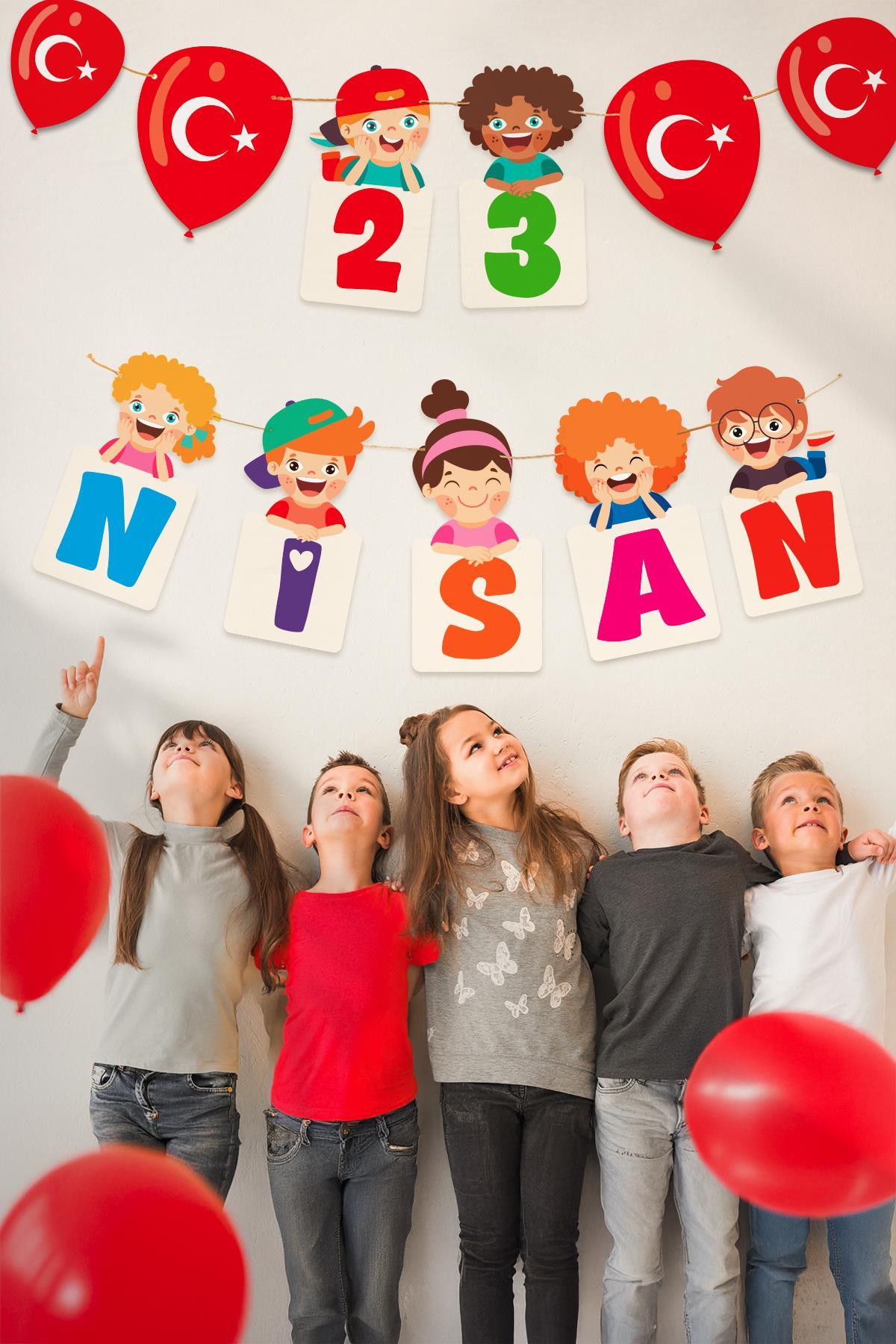 23 Nisan Bayramı Temalı Flama, Çocuk Bayramı Sınıf Ev Süsleme Okul Süsleme Hasır İpli Flama
