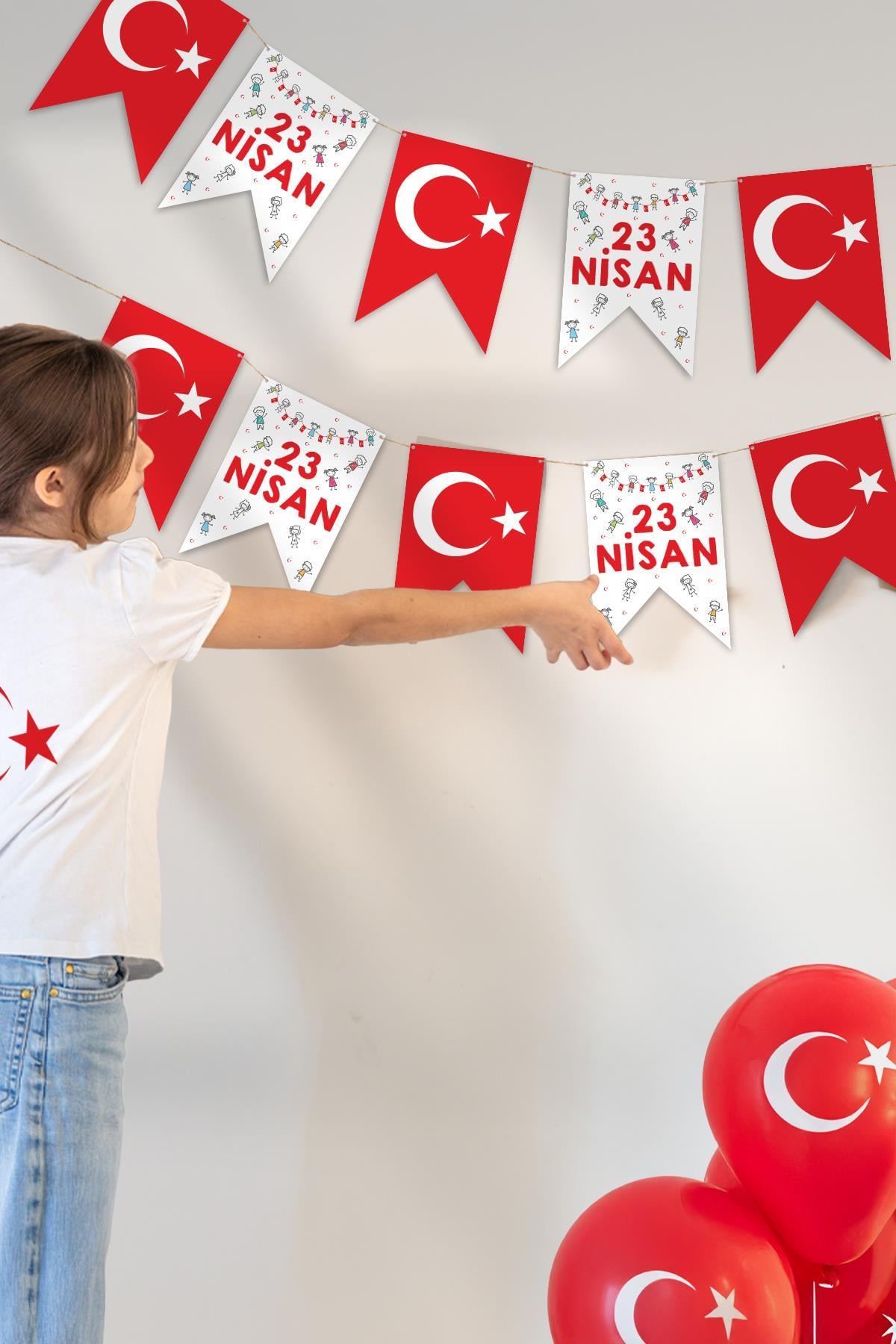 23 Nisan Bayramı Temalı Flama, Çocuk Bayramı Sınıf Ev Süsleme Okul Süsleme Hasır İpli Flama Seti
